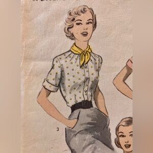 Vintage Advance Sewing Pattern Pre-Cut Un-printed Blouses from the 50s